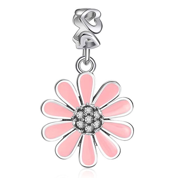 Daisy Flower Charm European Bead CZ Sterling Silver Pink Ginger Lyne Collection