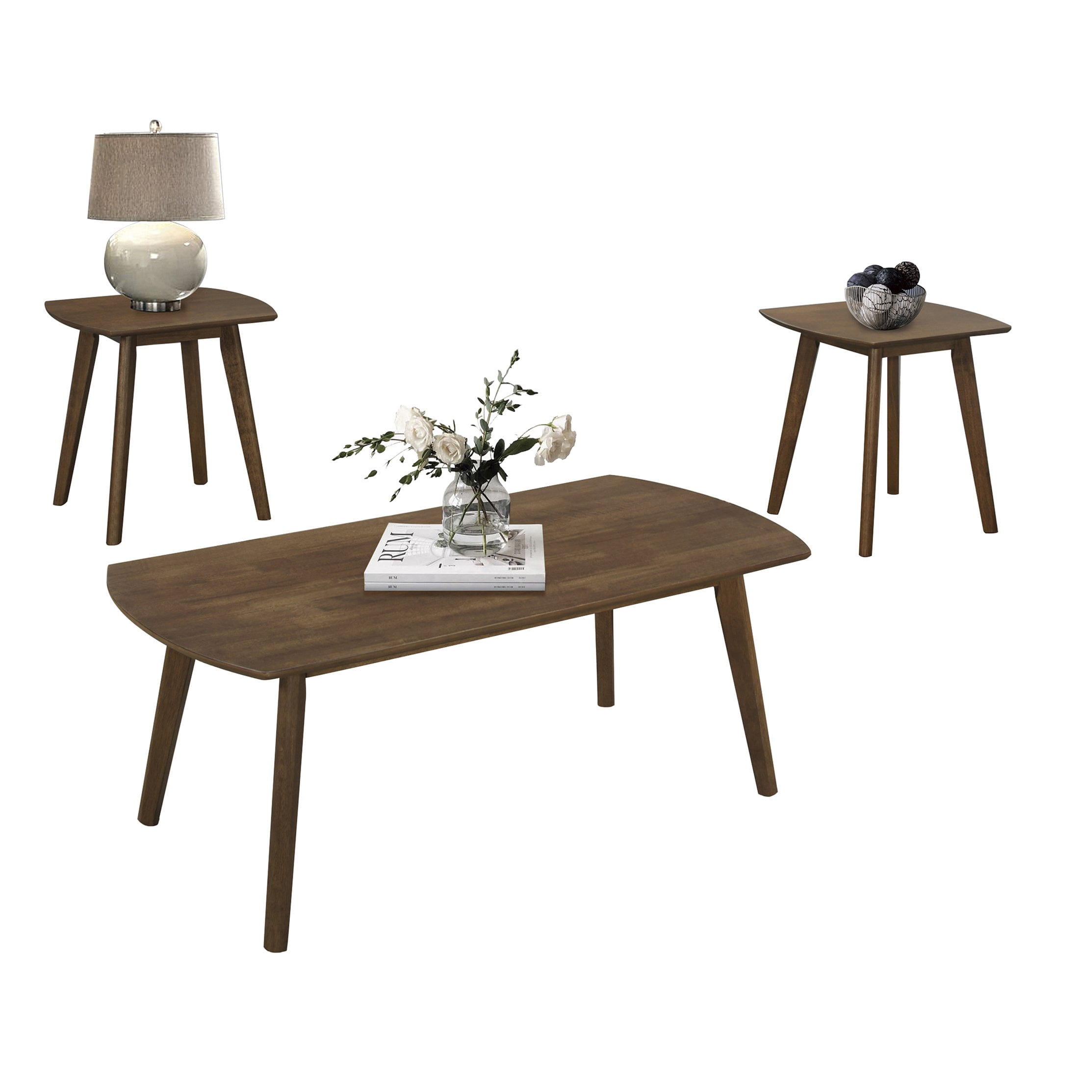 OakvillePark Ecola 3-Piece Pack Wood Occasional Table Set, Walnut