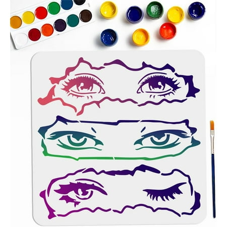 3 Styles Eye Slit Stencils 11.8×11.8inch Beautiful Eye Stencils for Painting with Paint Brush Reusable Women Long Eyelashes and Big Eyes Template for Crafts Wood Wall Fabric Paper