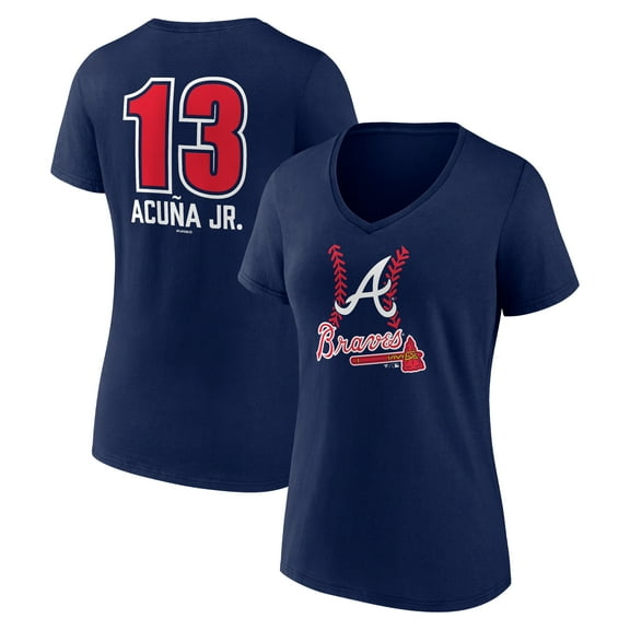 Women's Ronald Acu-a Jr. Navy Atlanta Braves Fastball Player Name & Number V-Neck T-Shirt