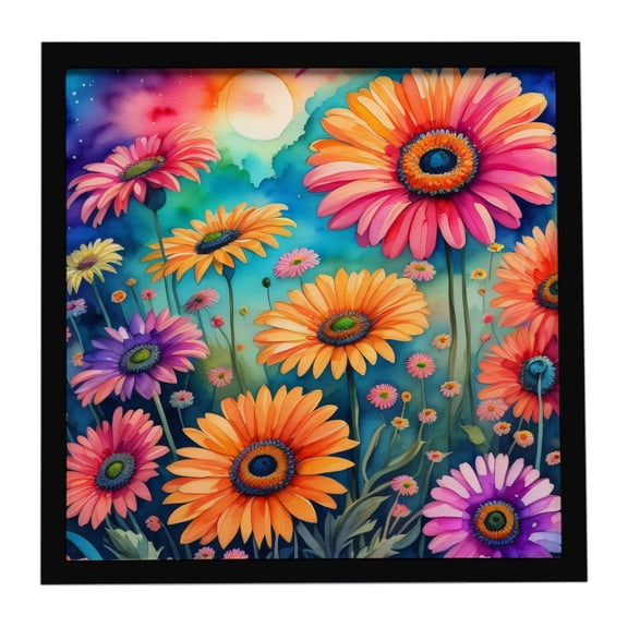 Caroline's Treasures Colorful Gerbera Daisies Framed Metal Print Bathroom, Kitchen, Office, Home Decor Wall Art Ready to Hang, Square, 8X8
