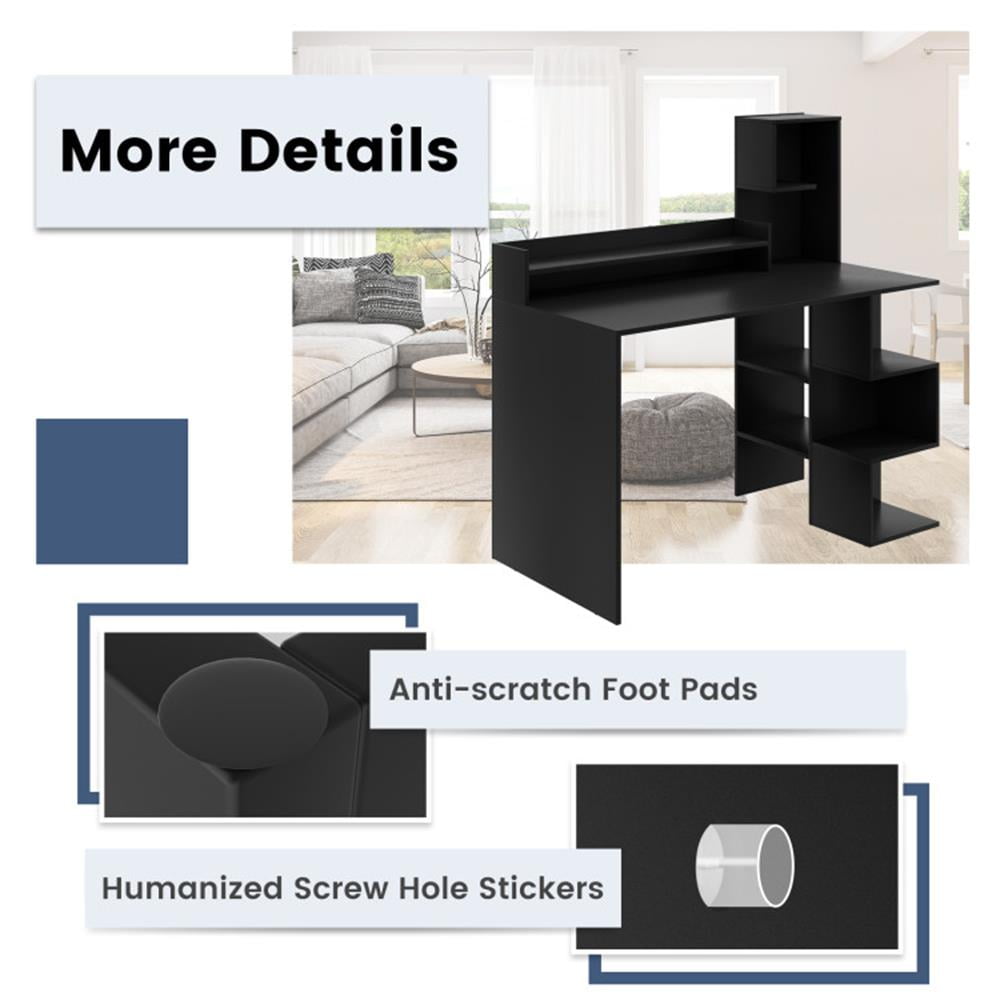 Demi Bonn Modern Computer Desk with Storage Bookshelf and Hutch for Home Office Desk Study Writing Table, Black