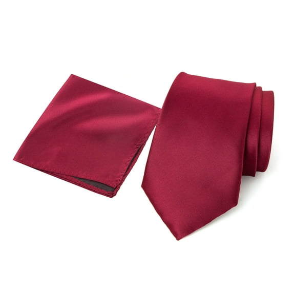 Spring Notion Men's Satin Microfiber Solid Color Tie and Handkerchief Set, Red