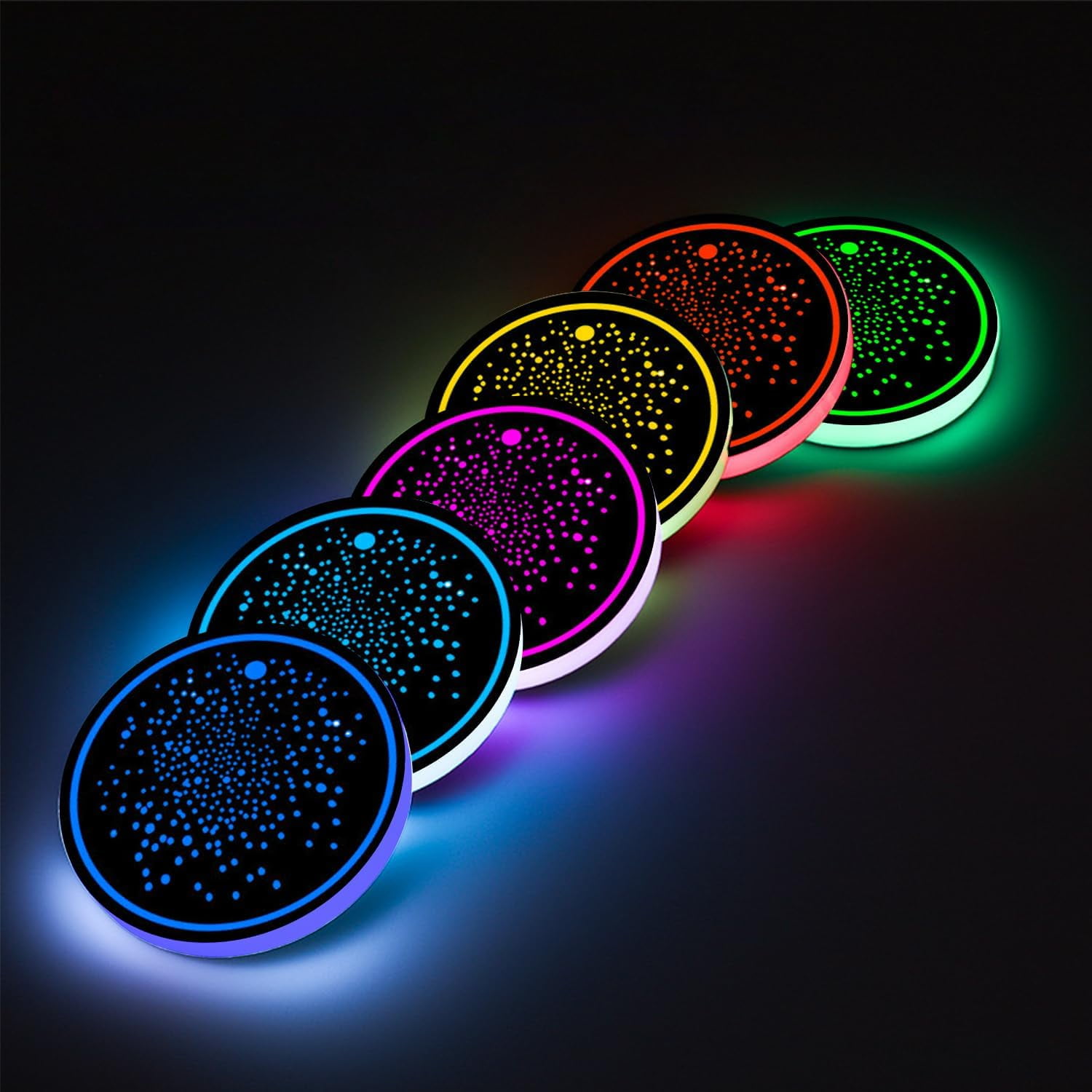 2Pcs LED Car Cup Holder Lights, 7 Colors Light Up Cup Coasters, USB Rechargeable Interior Lighting Accessories for Car Truck Vehicle Decoration