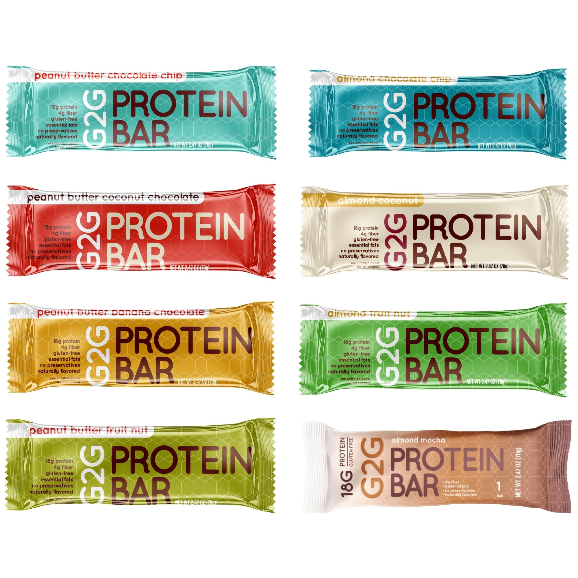 G2G Protein Bar, 8 Flavor Variety Pack, Delicious Snack, Healthy Meal