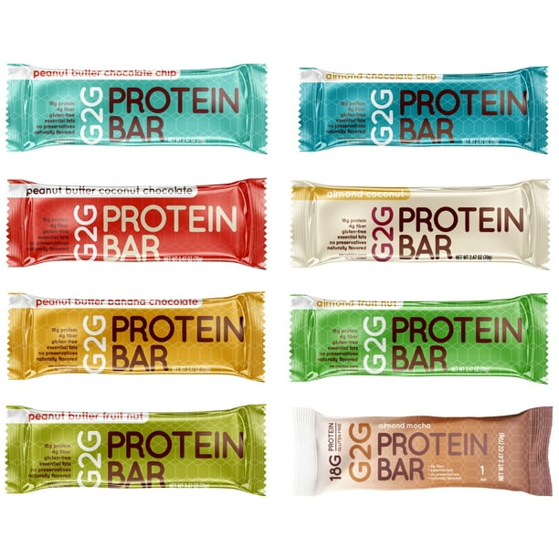 G2G Protein Bar, 8 Flavor Variety Pack, Delicious Snack, Healthy Meal Replacement, Clean