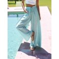 thumbnail image 4 of Women Casual Elastic Drawstring Floral Print Wide Leg Maxi Pants with Pockets Blue Print XXL, 4 of 7