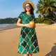 thumbnail image 4 of Easygdp Green Mosaic Glass para Vestido Transpirable de Mujer, Vestido Suelto de Manga Corta con Pliegues y Bolsillos para el Verano, 4 of 6