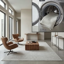 SAFAVIEH Bayside Hubert Texture Polyester Machine Washable Area Rug, Ivory/Light Gray, 5'3" x 7'6"