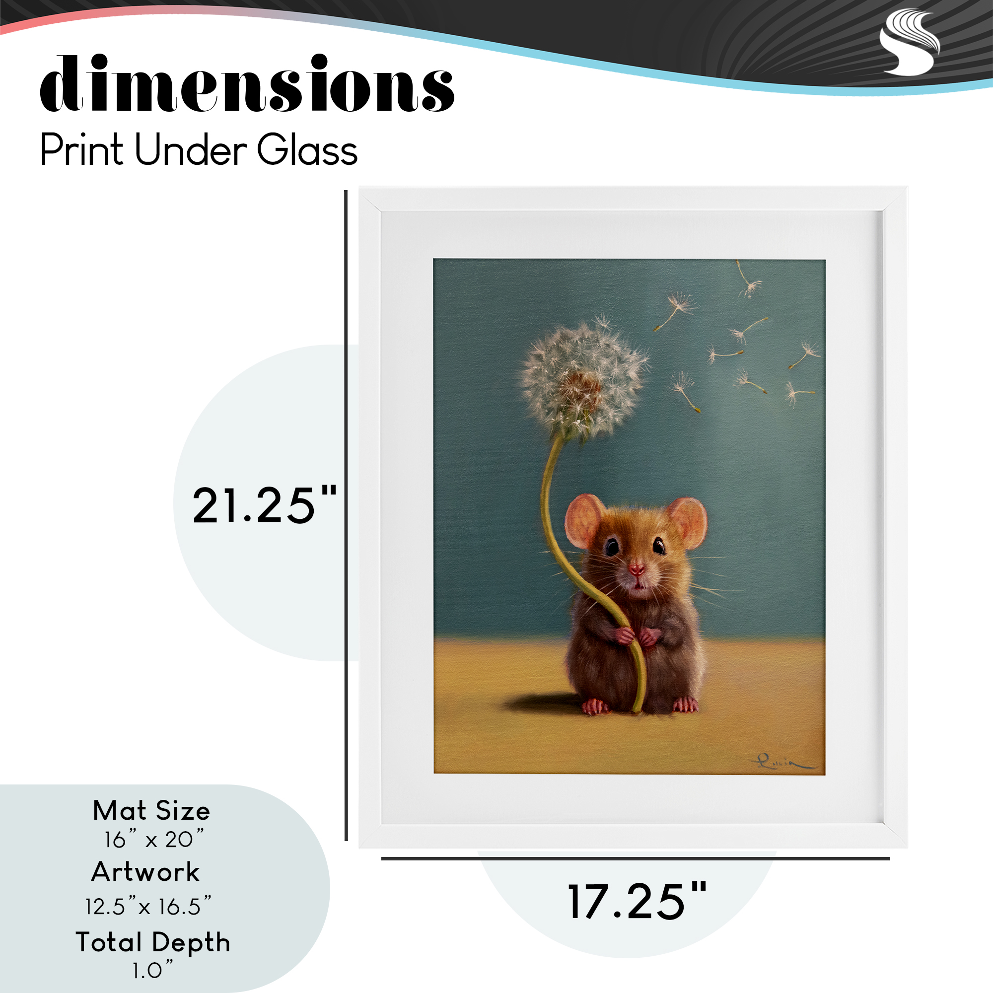 Tiny Wishes Mouse & Dandelion White Framed Print Under Glass, design by Lucia Heffernan