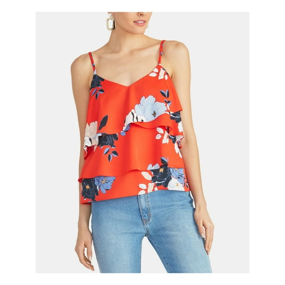 RACHEL RACHEL ROY Womens Orange Printed Spaghetti Strap V Neck Tank Top S