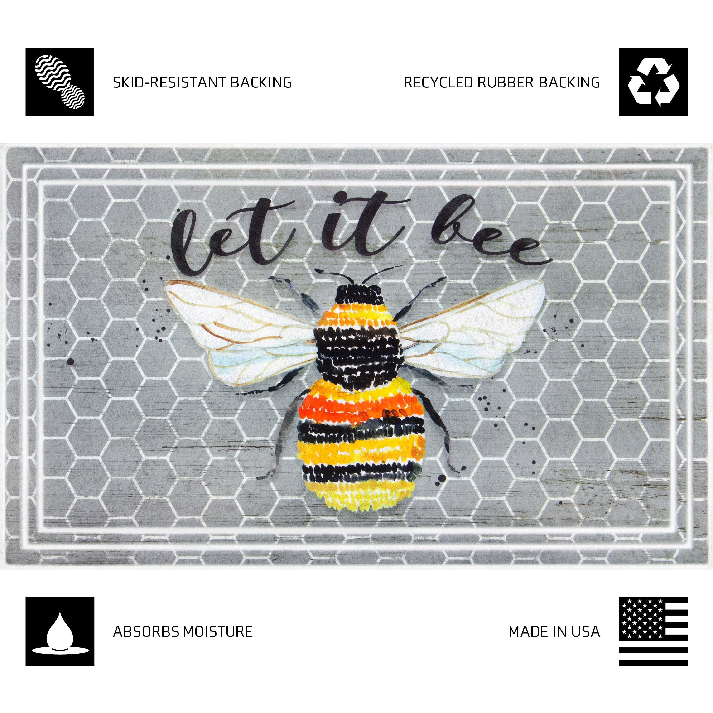 Apache Mills Fashionables Deluxe Let It Bee Indoor/Outdoor Doormat, 1.5' x 2.5'