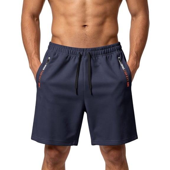 VV AVEORS Plus Size Men'S Cotton Sweat Shorts Baggy Sweatpants Mens Lounge Sweatshorts Workout Gym Shorts With Pockets Dark Blue 5XL