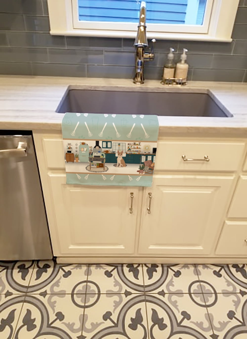 Fawn Boston Terrier in the Kitchen Kitchen Towel