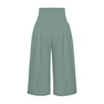 thumbnail image 5 of Mohiass Womens Capri Pants Clearance High Waisted Smocked Women's Capris Wide Leg Summer Cotton Linen Women's Capri Pants Stretch with Pockets Mint Green 2XL, 5 of 6
