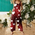 thumbnail image 7 of Fgvctg Valentine's Day Womens Jumpsuit Wide Leg Pant Cute Love Heart Graphic Overall Sleeveless Rompers Spaghetti Straps Jumpsuits Oversized Bib Overalls Sprimg Clothing With Pockets Wine 2XL, 7 of 7