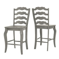 Weston Home Farmhouse Vintage French Ladder Back Solid Wood Counter Height Chair, Set of 2, Antique Grey