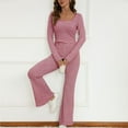 thumbnail image 4 of Women's Stripe Pajama Set with Round Neck Long Sleeve Blouse and Short Pants for Lounge Comfort, 4 of 7