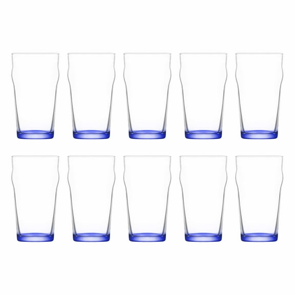 10 ARC Nonic Beer Glasses Set, 19 oz. - Clear, Pub, USA made - Blue