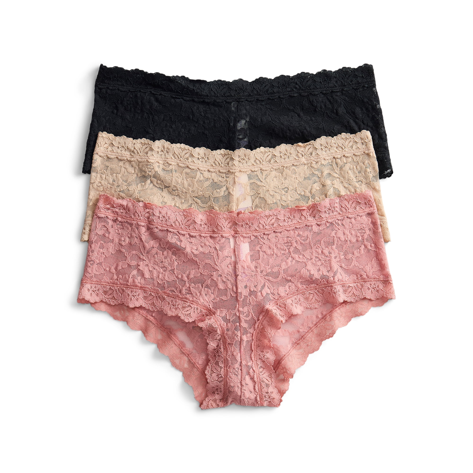 Joyspun Women's Lace High Cut Bikini Panties, 3-Pack, Sizes XS-3XL