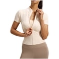 thumbnail image 2 of Smsaxvxz Womens Summer Yoga Tops Fashion Round Neck Short Sleeve Zipper Casual Slim Sport T-shirts White S, 2 of 6
