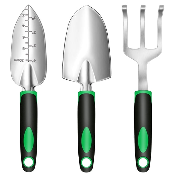 MIARONIN 3 Pieces Garden Tool Set, Heavy Duty Gardening Tools Kit with Hand Rake Transplanter Trowel, Gardening Gifts for Women and Men,No-Rust,No-Bend