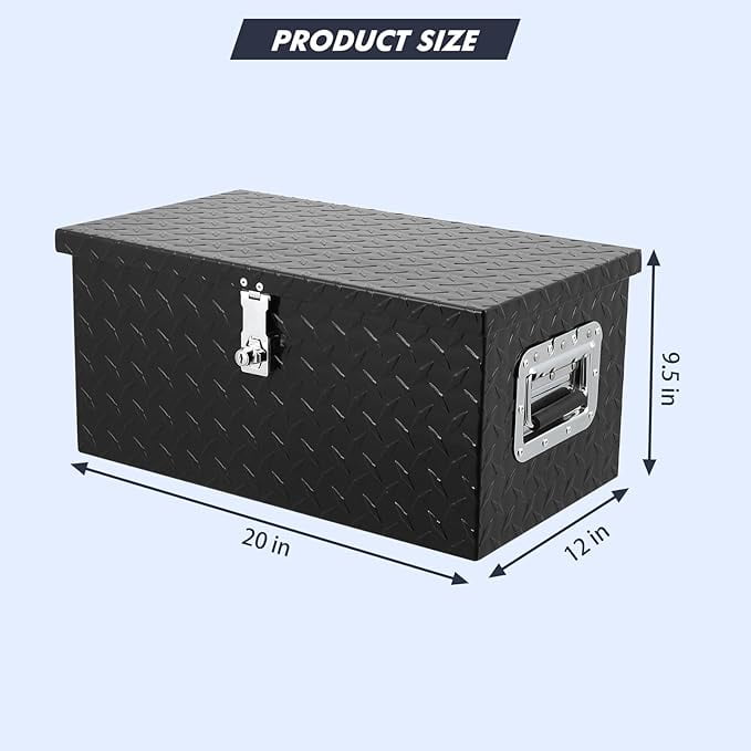 20 Inch Aluminum Diamond Plate Tool Box With Lock and Keys, Heavy Duty Waterproof Truck Storage Organizer Chest for Pick Up Truck Bed, Rv Trailer/Van With Side Handle