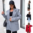 thumbnail image 2 of Women Suit Coat Lapel Long Sleeve Buttons Closure Suit Jacket Solid Color Loose Fit Flap Pockets Casual Business Outwear, 2 of 8