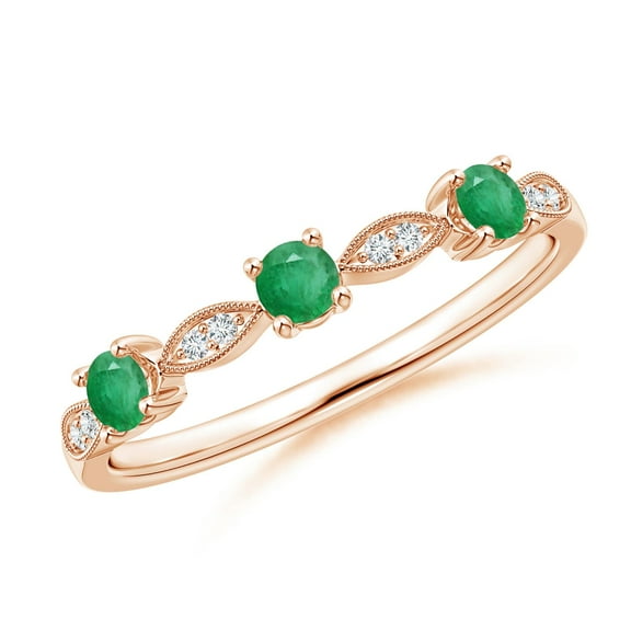 ANGARA Natural Emerald & Diamond Marquise and Dot Ring in 14K Rose Gold for Women (Size-2.7mm) | May Birthstone, Birthday, Anniversary, Jewelry Gift for Women | Natural Emerald Ring