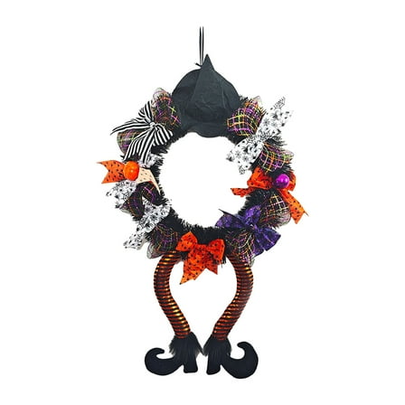 SDJMa Halloween Wreath - 25 X 18'' Witch Wreaths for Front Door with Witch Hat Legs Pumpkin Harvest Silk Halloween Hanging Decor Wreath Sign Halloween Decorations for Door,and Outdoor