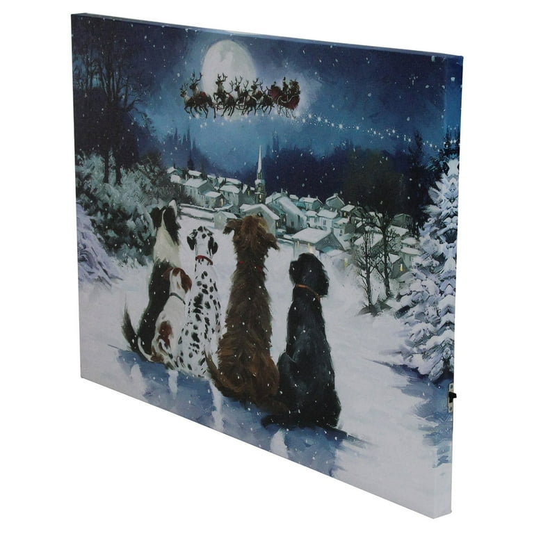 Dogs watching santa lighted canvas hotsell