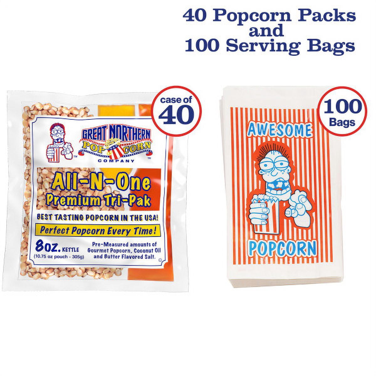 8oz Popcorn Packs and 100 Popcorn Bags – 40 Pre-Measured, All-in