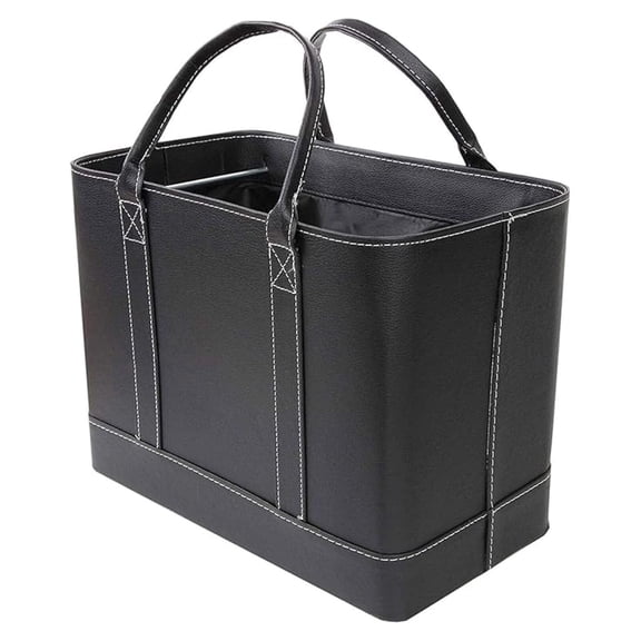 Chic File Organizer Tote - Important Document Organizer Bag, Portable File Box with Handle, Black