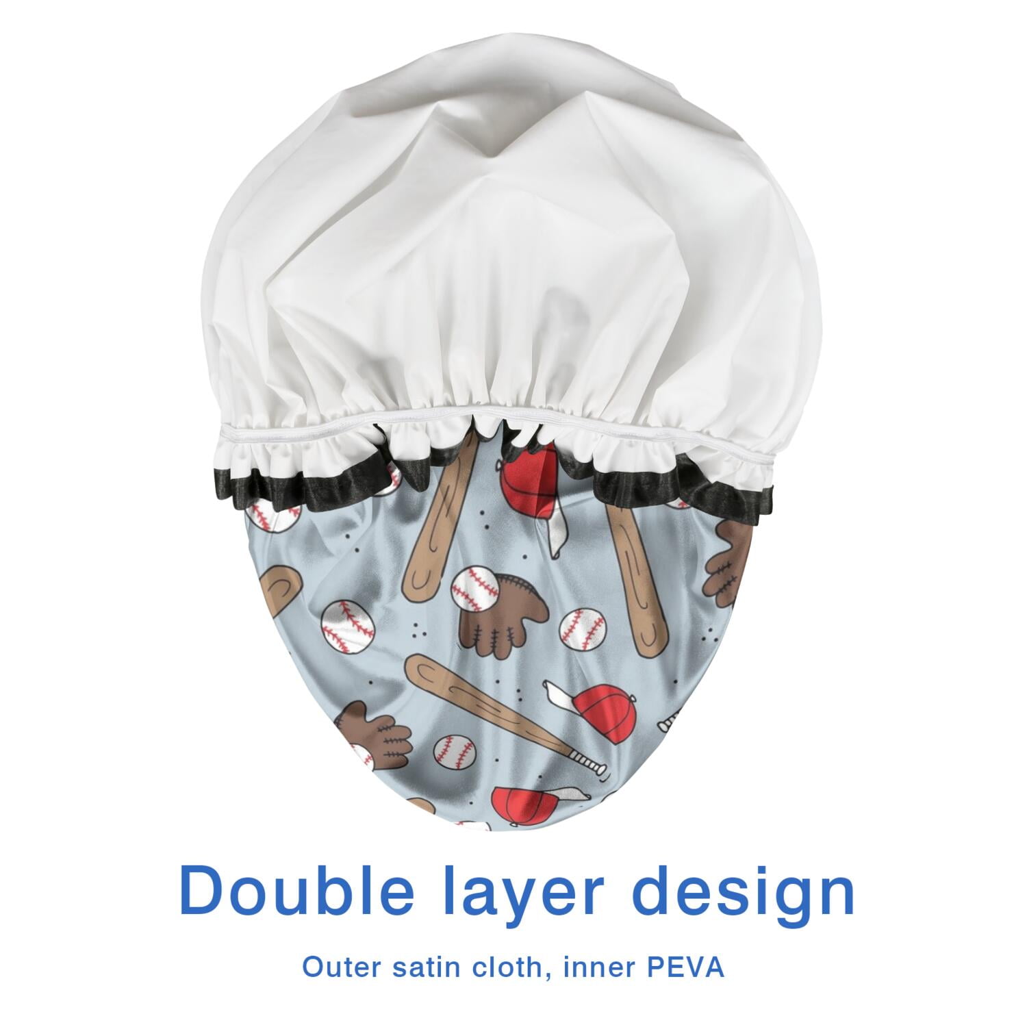 Shower Caps,Blue Baseball Gear Pattern Waterproof Shower Cap for Women 4 Pieces,Double Reusable Hair Cover for Shower PEVA Elastic Stretch Hem