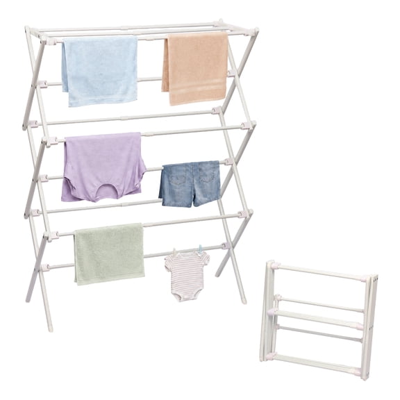 Clothes Drying Rack, Foldable & Expandable Laundry Drying Rack for Clothes, Holds 50 lbs, Portable for Indoor& Outdoor, White, 37.5"x29"x12"