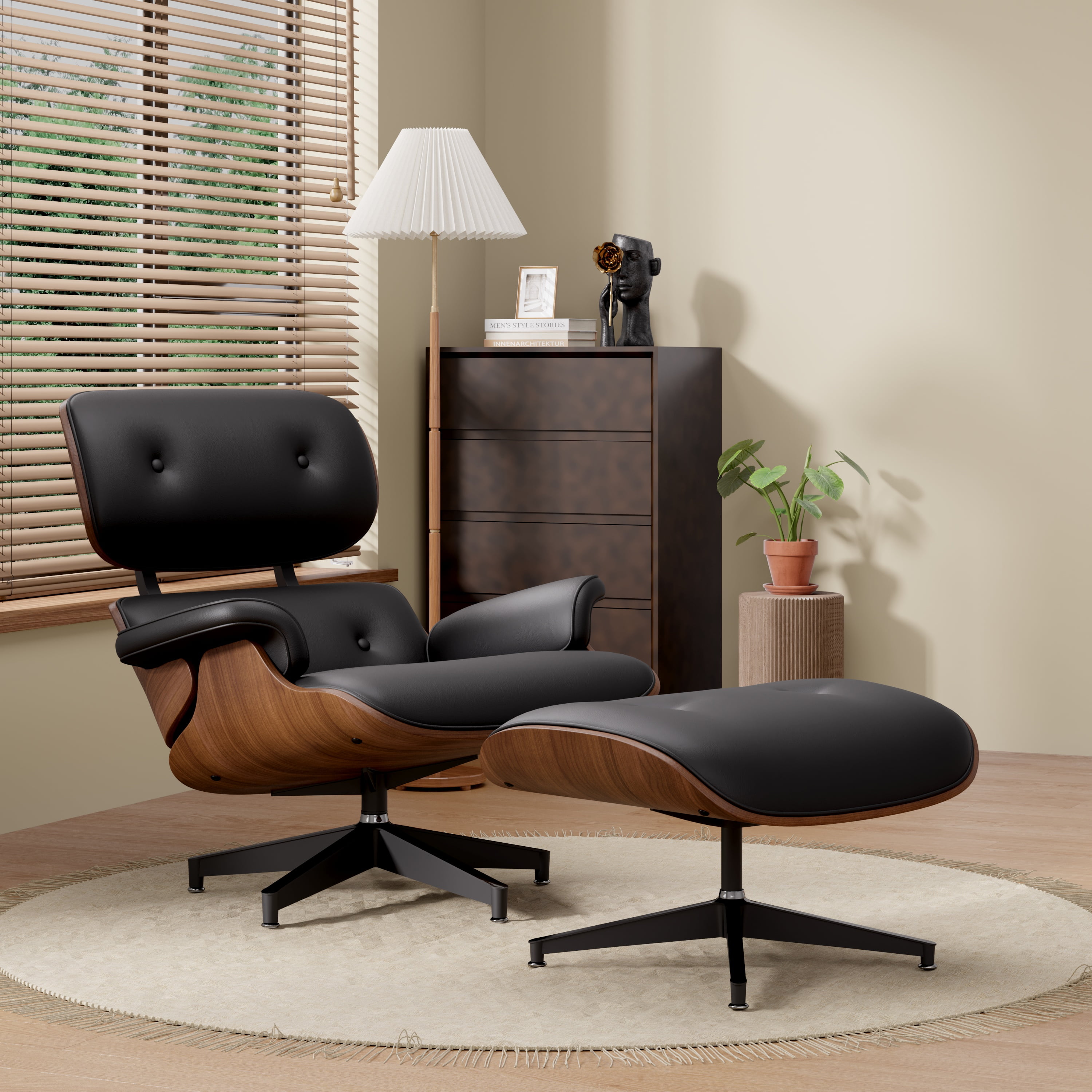 Hawsaiy Genuine Leather Lounge Chair with Ottoman, Mid Century Modern Eames Recliner with Wide Armrests, Heavy Duty Base for Living Room, Bedroom, Office
