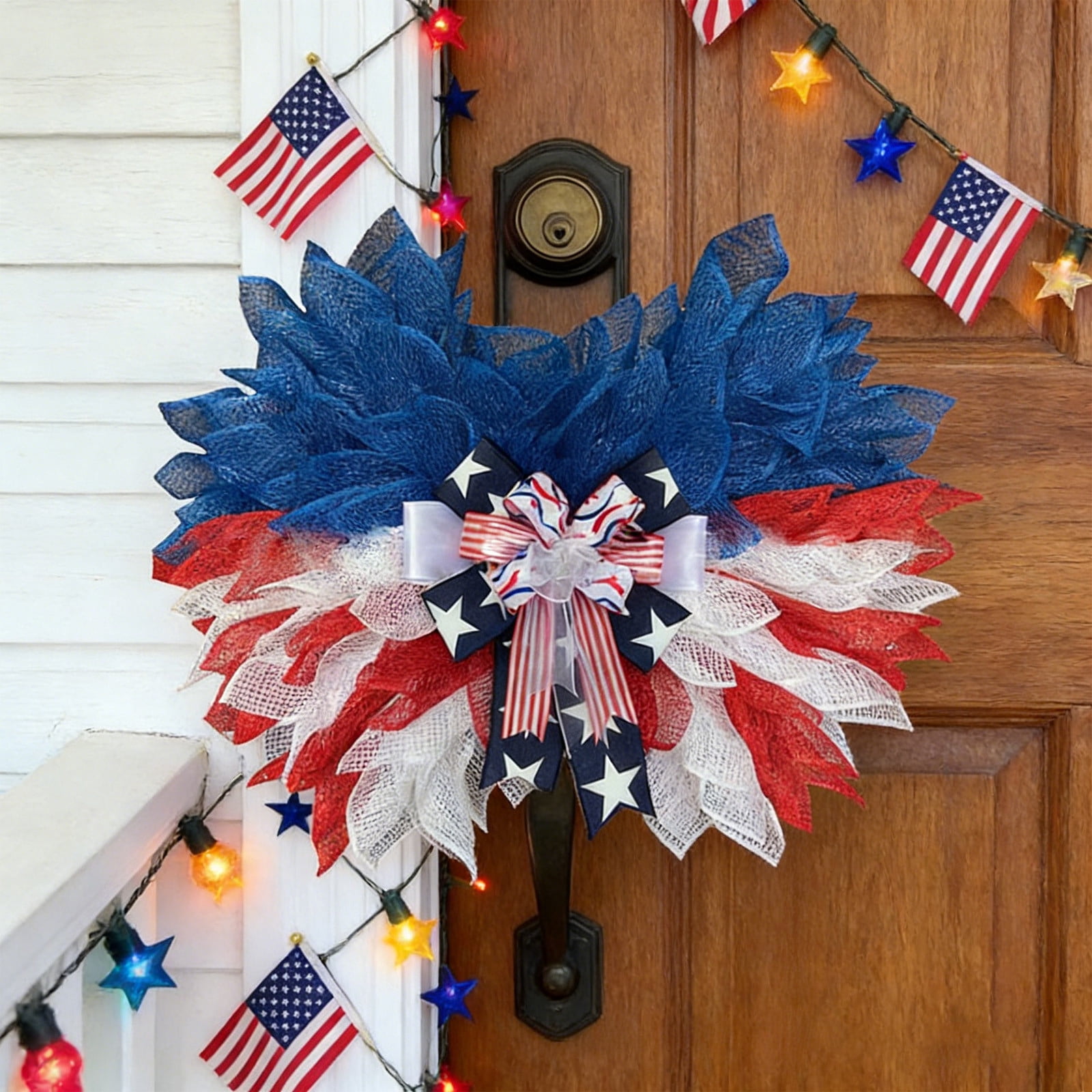 Stijggn 4th of July Decor Bow for Wreath 4th of July Decorations Outdoor Red White Blue Stripe Stars Tree Topper Bows for Patriotic,Independence Day,Memorial Day,Veteran's Day