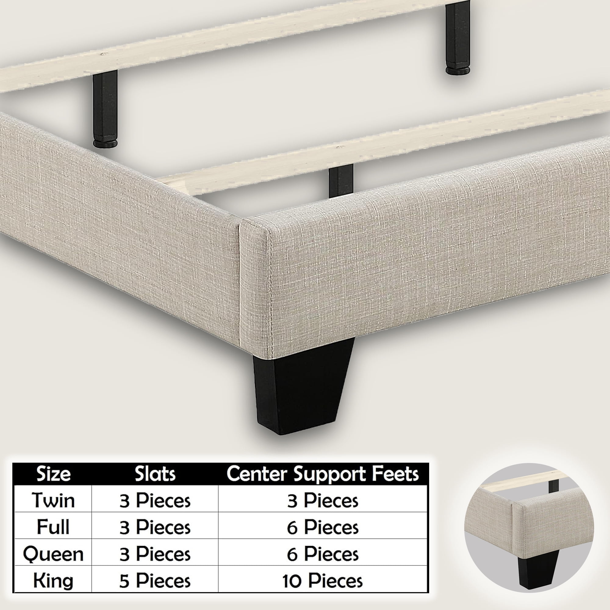 Queen Size Classical Bed Frame with Adjustable Button Tufted Headboard, Fabric Upholstered Platform Bed Frame for Bedroom, Strong Wooden Slat Support, Easy Assembly, Beige