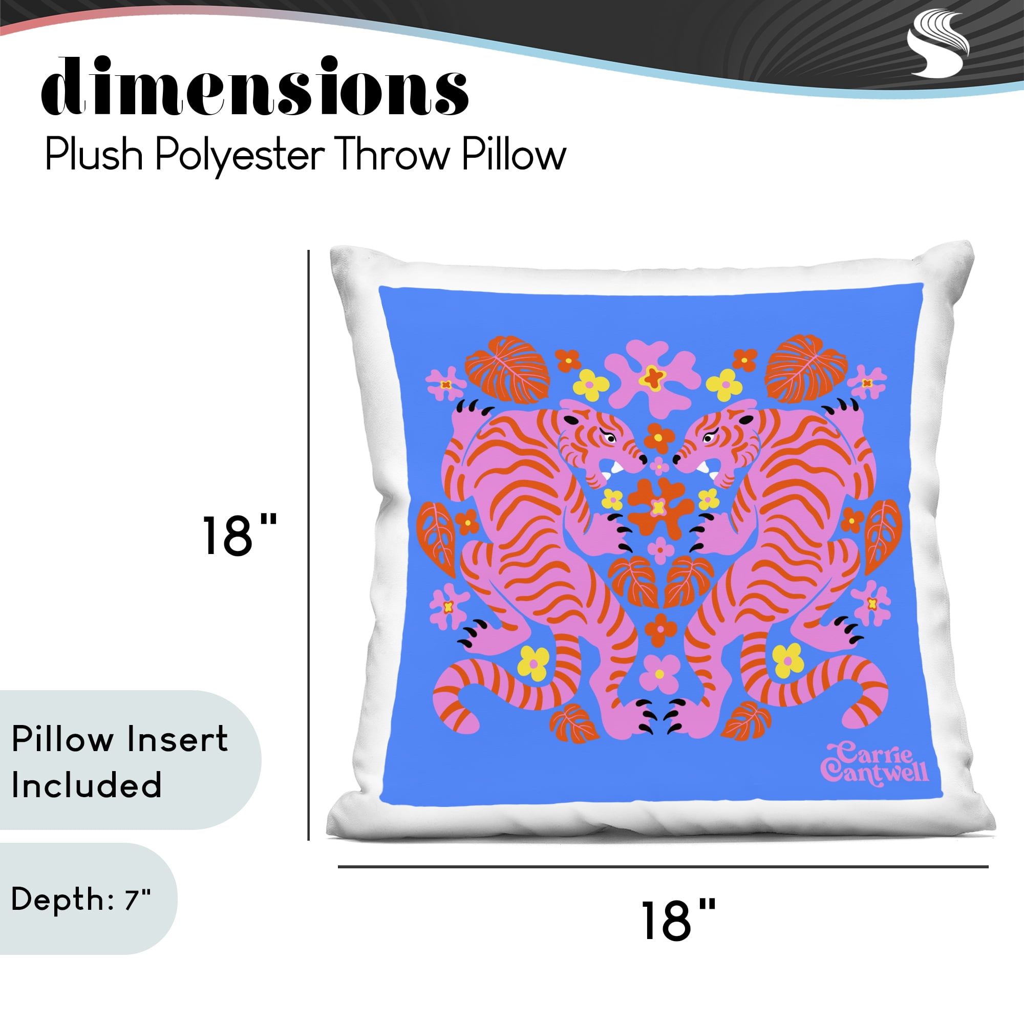 Stupell Industries Pink Tigers and Monstera Decorative Printed Throw Pillow, design by Carrie Cantwell