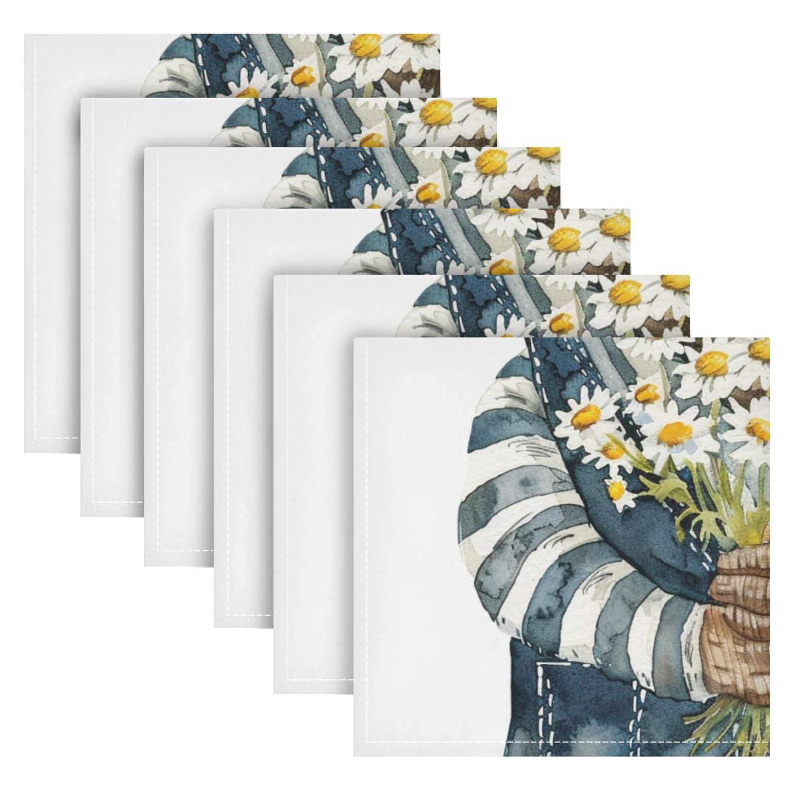 JSTEL Fun Bull Daisy Flower Cloth Napkins Set of 6, 20x20 Inch Washable and Reusable Napkin for Decoupage Dinner Party Everyday Use