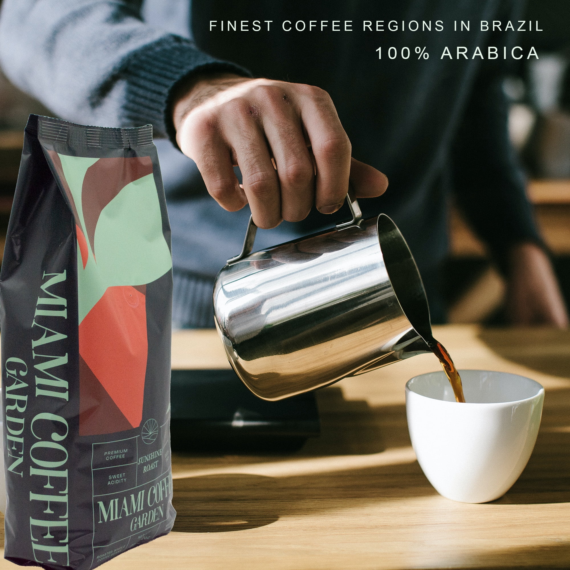 Miami Coffee Garden Sunshine Roast, 2 Lb Bag, Brazilian Premium Coffee, Rich and Balanced, 100% Arabica Beans, Low Acid, Single Origin Finest Coffee, Whole Beans