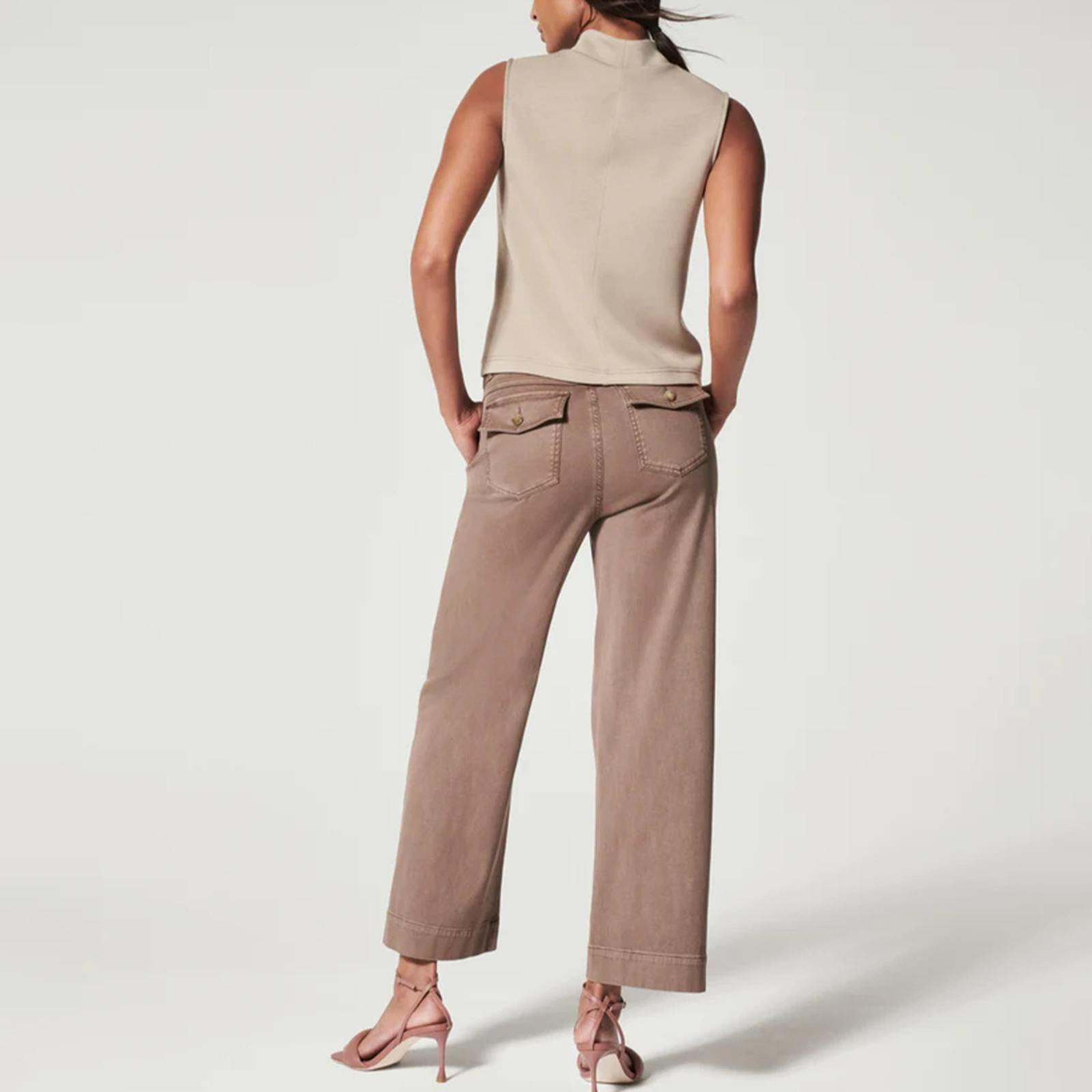 YpingLonk Stretch Twill Cropped Wide Leg Pant Women's High Waist