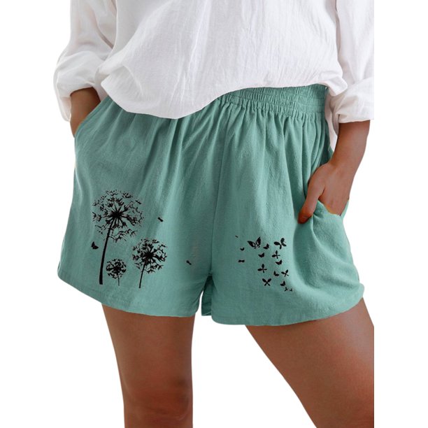 Sexy Dance Summer Loose Cotton Line Shorts Sleep Shorts Women Elastic Waist Plus Size Pocket