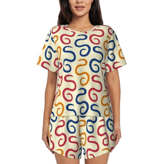 Naloa Snake Women's Short-Sleeved Pajama Set, Loungewear, Summer pajamas, Breathable Cozy - Small