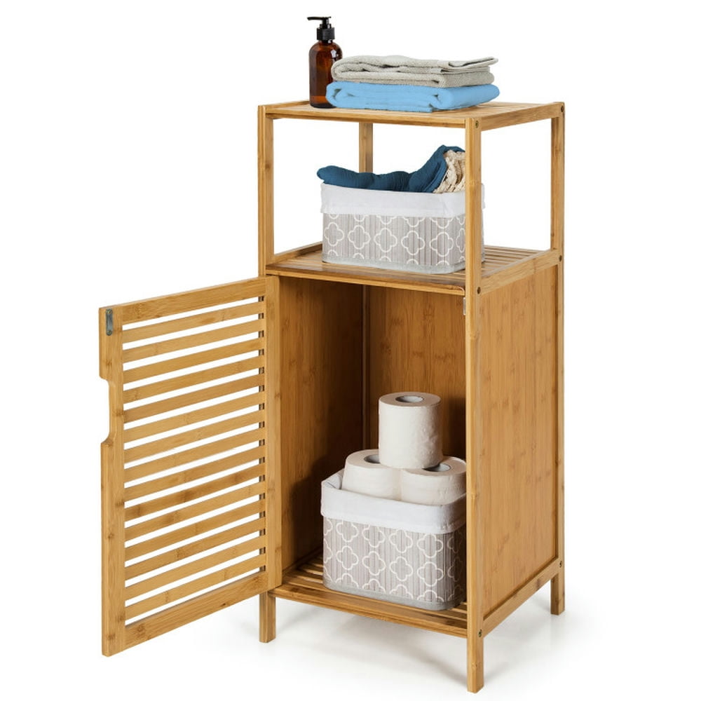 Finihen Bathroom Storage Cabinet, Bathroom Floor Cabinet, Bamboo Bathroom Storage Floor Cabinet with Door and Shelf Corner Cabinet, for Bathroom, Living Room, Bedroom, Kitchen, Natural Finihen Bathroom Storage Cabinet, Bathroom Floor Cabinet, Bamboo Bathroom Storage Floor Cabinet with Door and Shelf Corner Cabinet, for Bathroom, Living Room, Bedroom, Kitchen, Natural