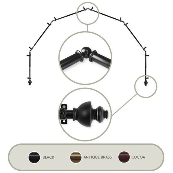 Domovina Empire 13/16" 6 Sided Bay Window Single Curtain Rod-Color:Black
