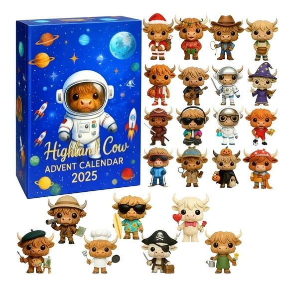 Highland Cow Advent Calendar 2025 24 Pcs Christmas Ornaments Figurine Countdown Calendar Gift Best for Cow Lovers