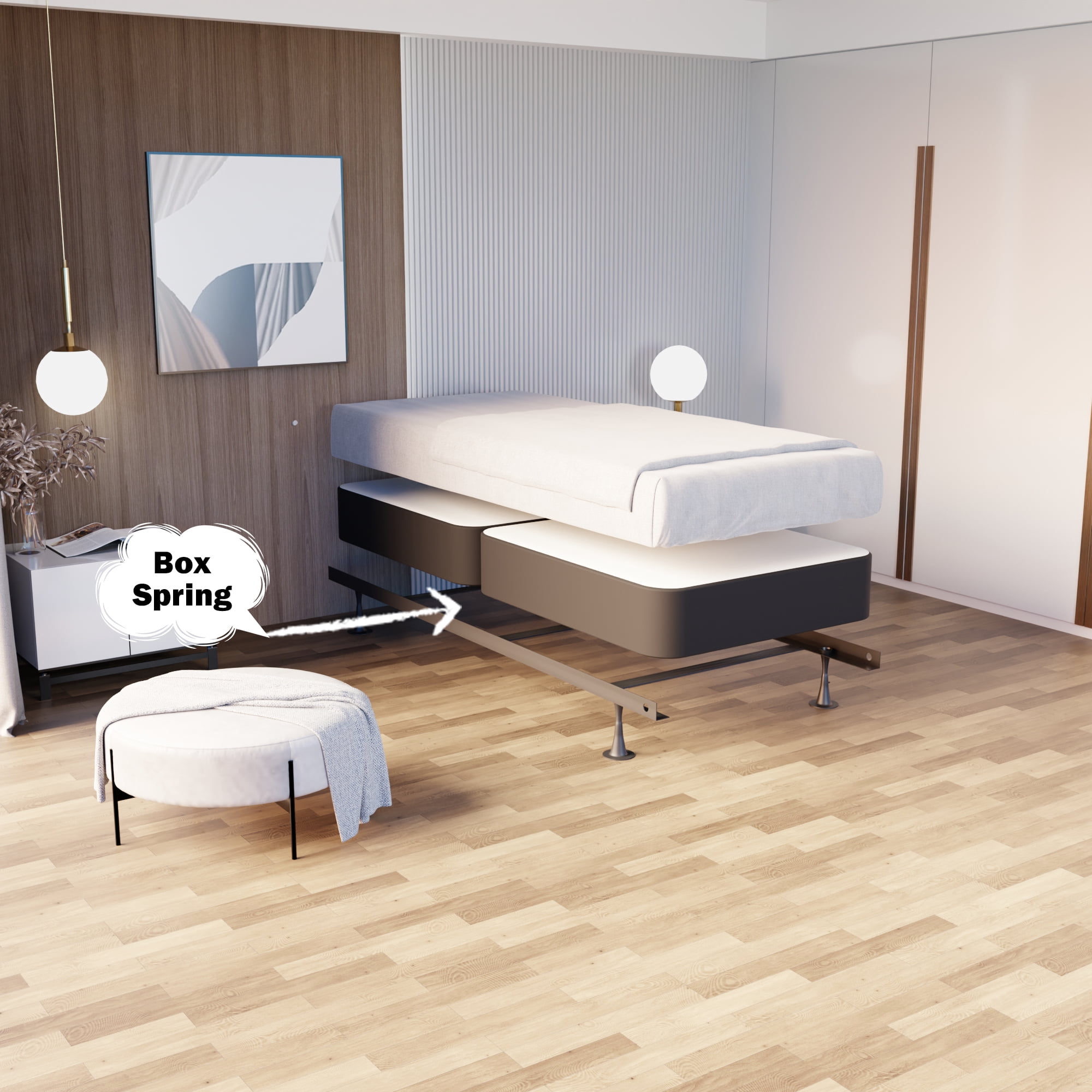 Continental Sleep, Box Spring Bed Base Twin Size, 8-Inch Wood Mattress Foundation, Quiet Noise Free, 2-Pieces Under Mattress Support BoxSpring, Fully Assembled, Black