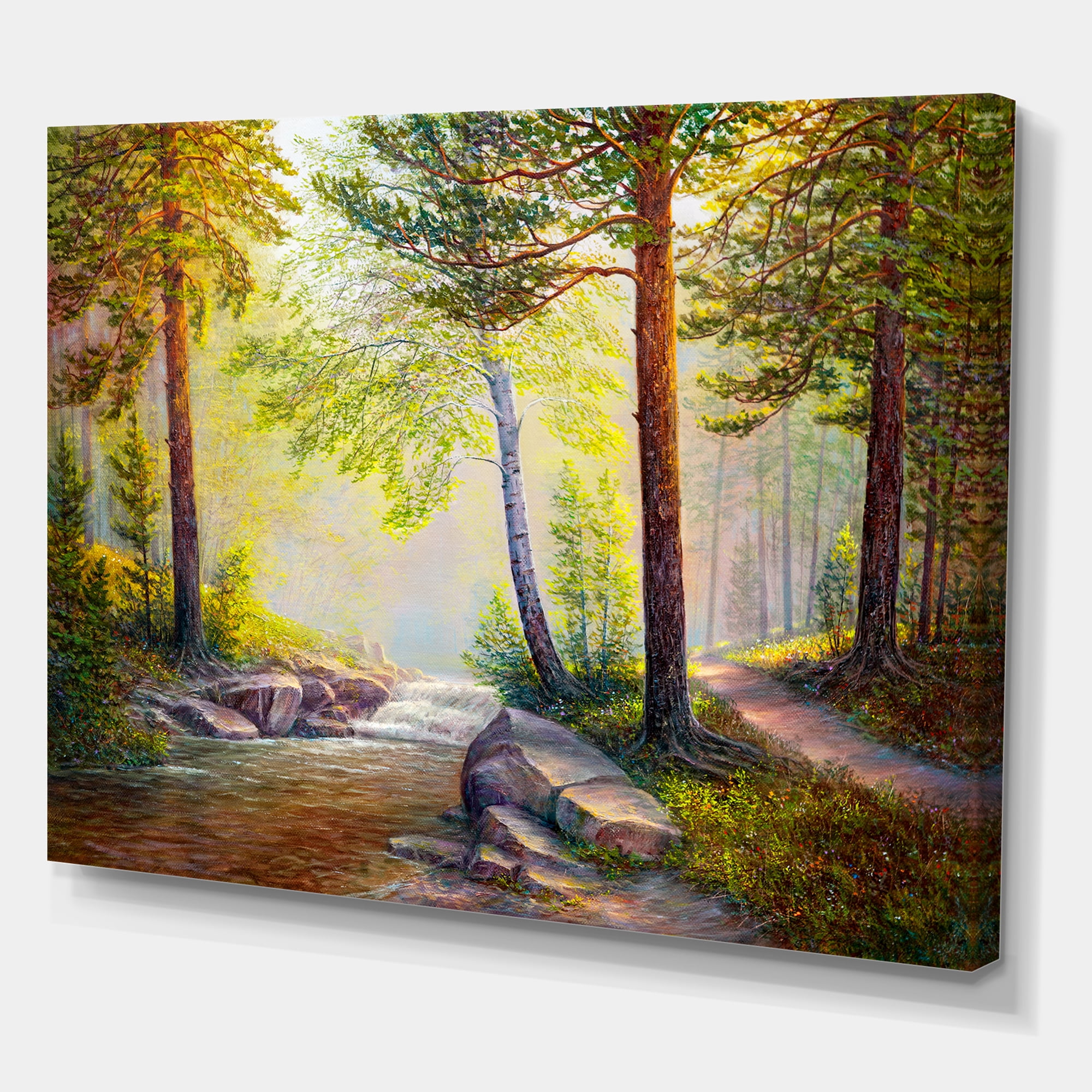 Designart ' Afternoon Light Through The Forest Trees ' Traditional Canvas Wall Art Print