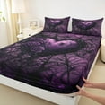 thumbnail image 3 of Homewish Chic Floral Rose 3pcs Twin Sheet Sets For Teens Adults,Purple Love Heart Twin Fitted Sheet,Gothic Spider Web Breathable Flat Sheet,Exotic Style Bedroom Decor, 3 of 7